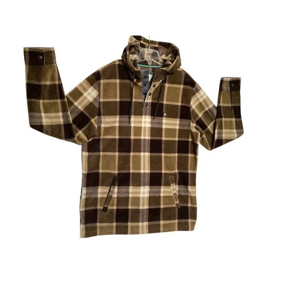 Vissla Eco-zy hooded popover polar fleece quarter button down placket L brown - Picture 1 of 5